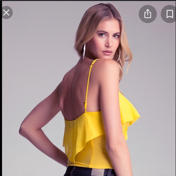 NWT bebe Lace Corset Ruffle Top in Yellow XS - Picture 3 of 7